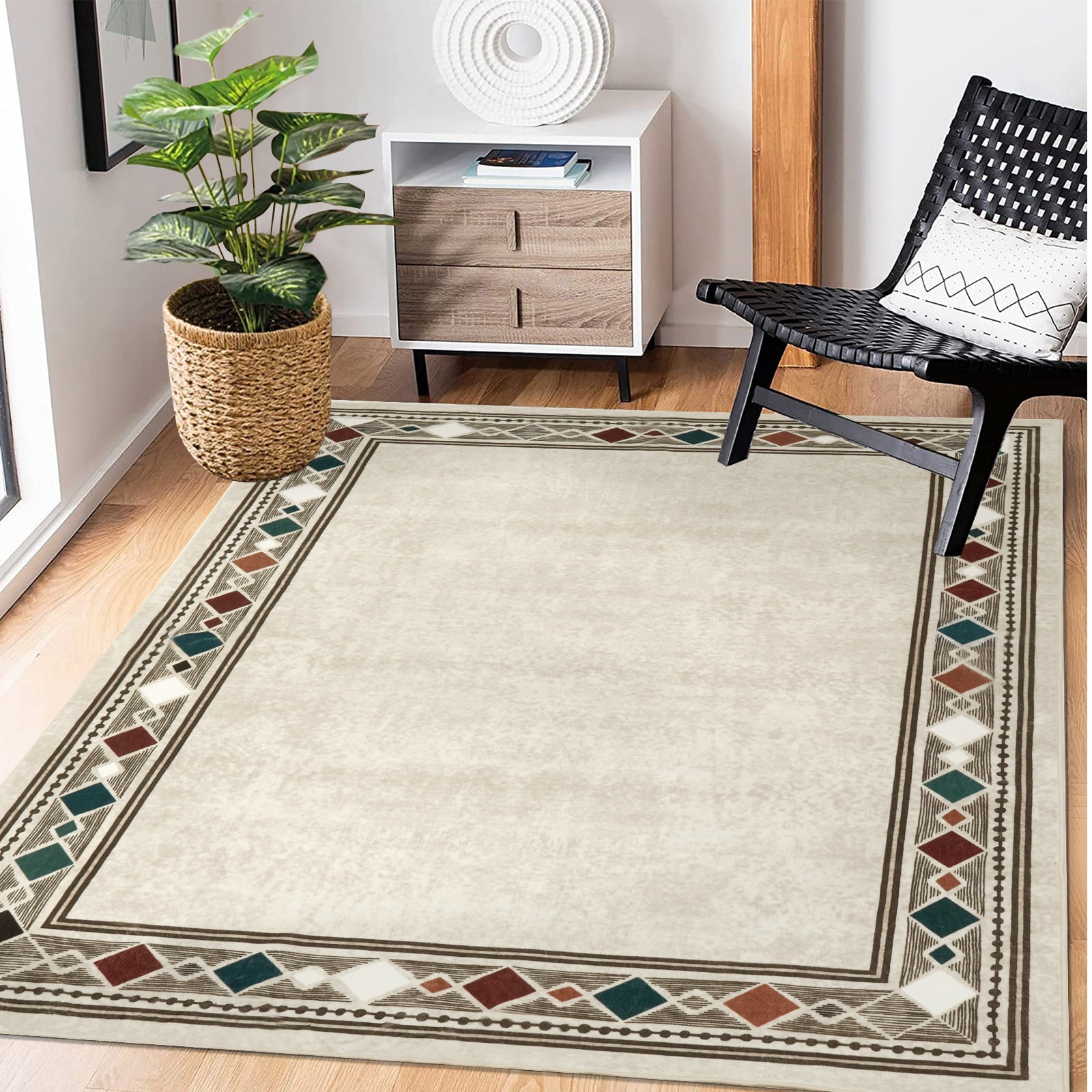 Tzou Large Elegant Geometric Border Area Rugs 10x13, Super Soft ...
