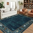 thumbnail image 1 of Tzou Large Elegant Geometric Border Area Rugs 8x10, Super Soft Washable Carpet for Living Room Bedroom, Low Pile, Ink Blue, 1 of 7