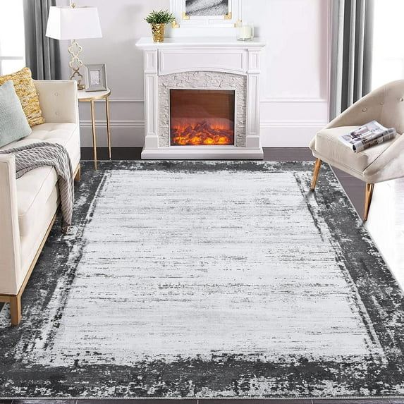 Tzou Large Modern Area Rugs 10'x13' Abstract Bordered Design Washable Carpet Indoor for, Non-Slip, Ultra Thin(Dark Gray)