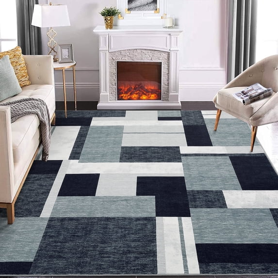 Tzou Large Modern Geometric Patchwork Areas Rug 10x13ft for Living Room, Super Soft Indoor Carpet for Home Office(Dark Gray)
