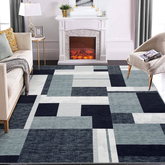Tzou Large Modern Geometric Patchwork Areas Rug 8x10ft for Living Room, Super Soft Indoor Carpet for Home Office(Dark Gray)