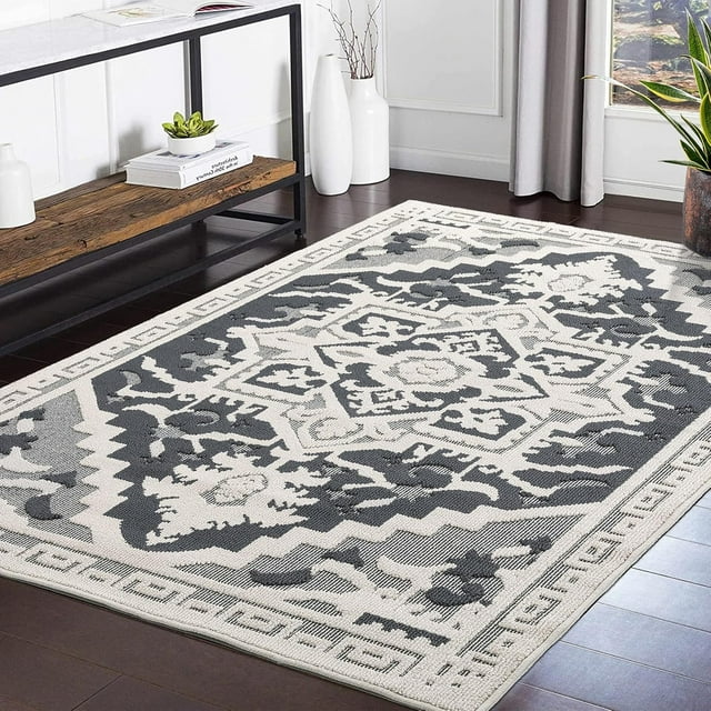 Tzou Large Vintage Boho Area Rugs 9'x12' for Living Room Nursery Room, Low Pile Medallion Carpet