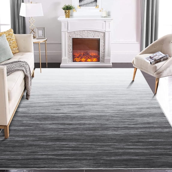 Tzou Large Washable Area Rug 10x13 for Living Room, Modern Gradient Carpet, Anti-Slip, Low Pile, Gray