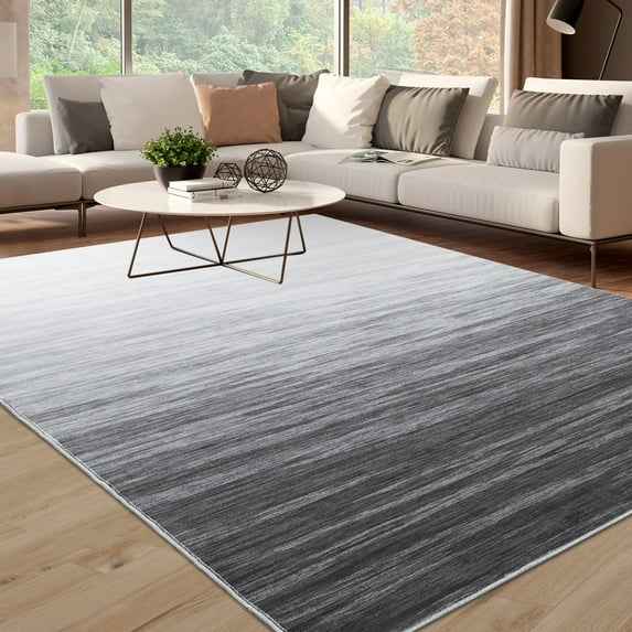Tzou Large Washable Area Rug 9x12 for Living Room, Modern Gradient Carpet, Anti-Slip, Low Pile, Gray