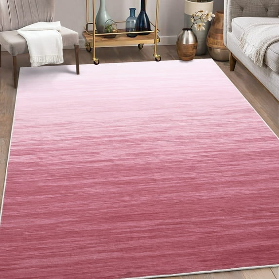 Tzou Large Washable Area Rug 9x12 for Living Room, Modern Gradient Carpet, Anti-Slip, Low Pile, Pink