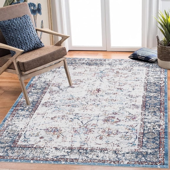 Tzou Large Washable Area Rugs - 9' x 12', Distressed Design, Non-Slip, Non-Shedding & Easy Care, Ideal for High Traffic Areas in Living Room, Bedroom(Multi-Color)