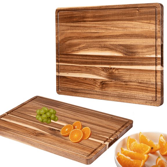 Tzou Large Wood Cutting Board with Premium Edge Grain Construction, Thick Sustainable Butcher Block with Juice Groove, 100% Organic Wood Chopping Board 24*18*1.2 inch