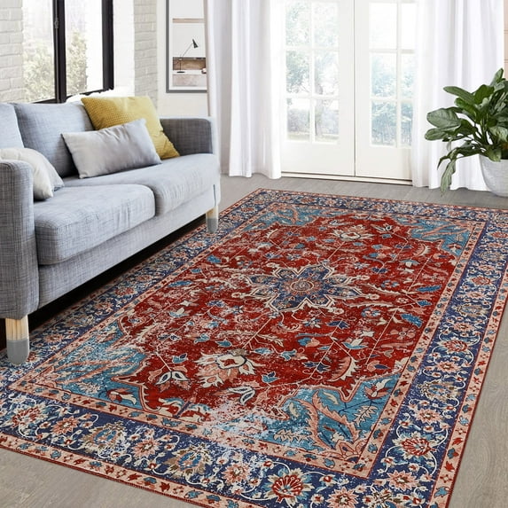 Tzou Medallion Printed Area Rug Rug, Foldable Floral Floor Carpet Mat for Living Room Bedroom Office, Anti-Slip