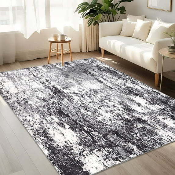 Tzou Modern Abstract Area Rugs 5x7ft, Contemporary Washable Non-Slip Low Pile Carpet for Kitchen, Hallway, Living Room, Dining Room, Bedroom, Stain Resistant Floor Mat