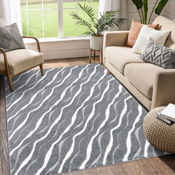 Tzou Modern Abstract Shag Area Rug for Living Room, Soft Plush Finish, Anti-Slip, Non-Shedding Stain-Resistant Floor Mat for Home Office