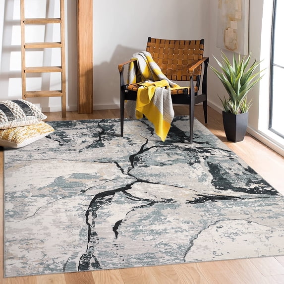 Tzou Modern Aesthetic Blue Marble Abstract Area Rugs 8x10 Non-Slip Soft Carpet for Living Room Bedroom Dining Room Indoor Office Kitchen Floor Mat
