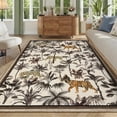 thumbnail image 1 of Tzou Modern Animal Print Runner Rug 9' x 12', Brown Non-Slip Washable Low Pile Indoor Carpet for Living Room, Large Stain-Resistant Indoor Floor Mat with Tiger & Floral Design, 1 of 8