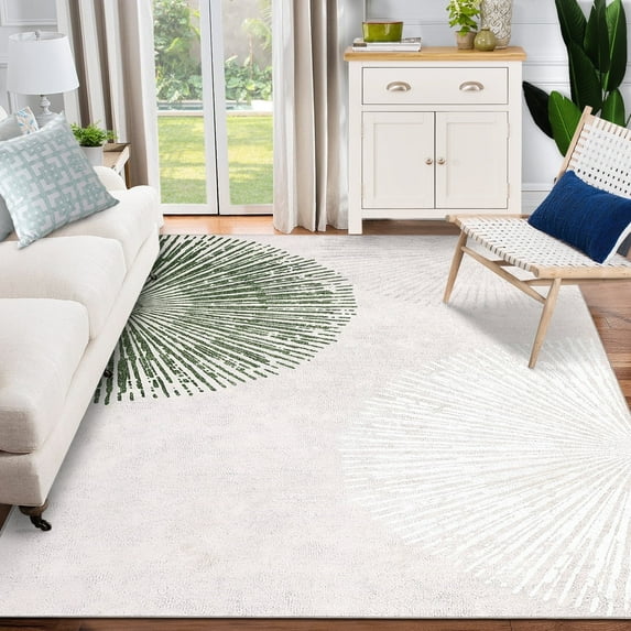 Tzou Modern Area Rugs 9x12, Soft & Washable Carpet for Playroom, Low Pile Rug, Non-Slip, Non-Shedding(Beige)