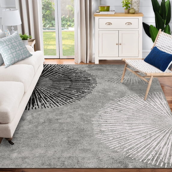 Tzou Modern Area Rugs 9x12, Soft & Washable Carpet for Playroom, Low Pile Rug, Non-Slip, Non-Shedding(Gray)