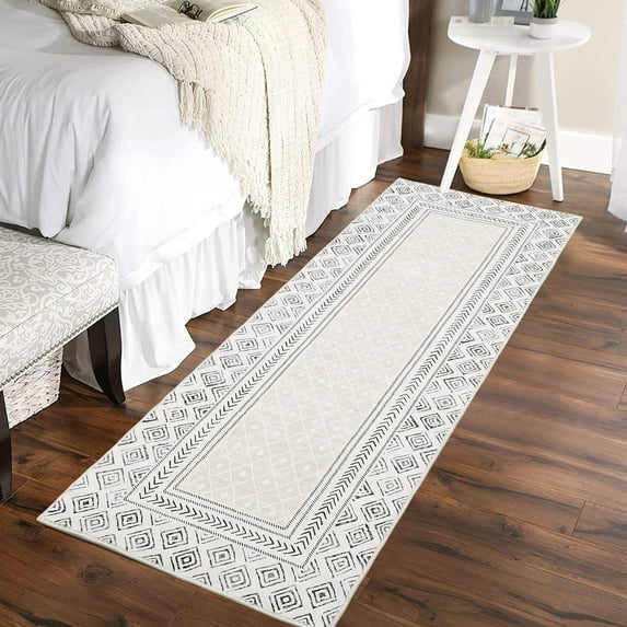 Tzou Modern Bordered Hallway Rugs Indoor, 2x6 Boho Kitchen Non-Slip Washable Ultra-thin Soft Carpet Washable Rugs for Bedroom Living Room(Gray)