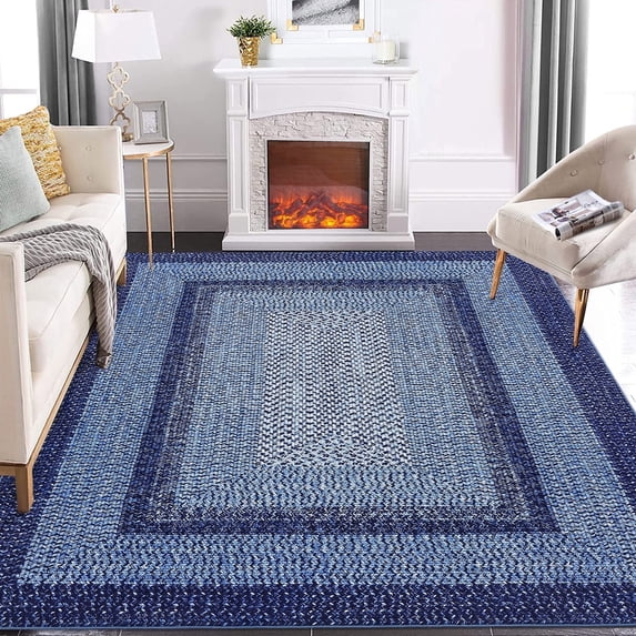 Tzou Modern Braid Print Washable Area Rugs 10x13ft with Anti-Slip TPR Back, Ultra-Thin Carpet for