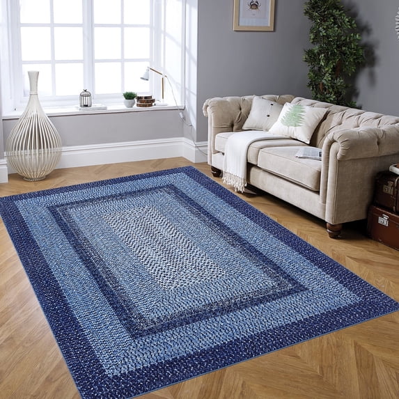 Tzou Modern Braid Print Washable Area Rugs 4x6ft with Anti-Slip TPR Back, Ultra-Thin Carpet for Living Room Bedroom Dining Room