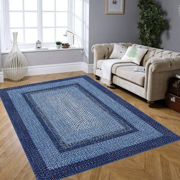 Tzou Modern Braid Print Washable Area Rugs 5x7ft with Anti-Slip TPR Back, Ultra-Thin Carpet for Living Room Bedroom Dining Room