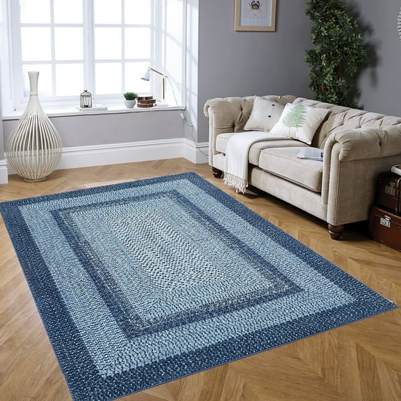 Tzou Modern Braid Print Washable Area Rugs 6x9ft with Anti-Slip TPR Back, Ultra-Thin Carpet for Living Room Bedroom Dining Room