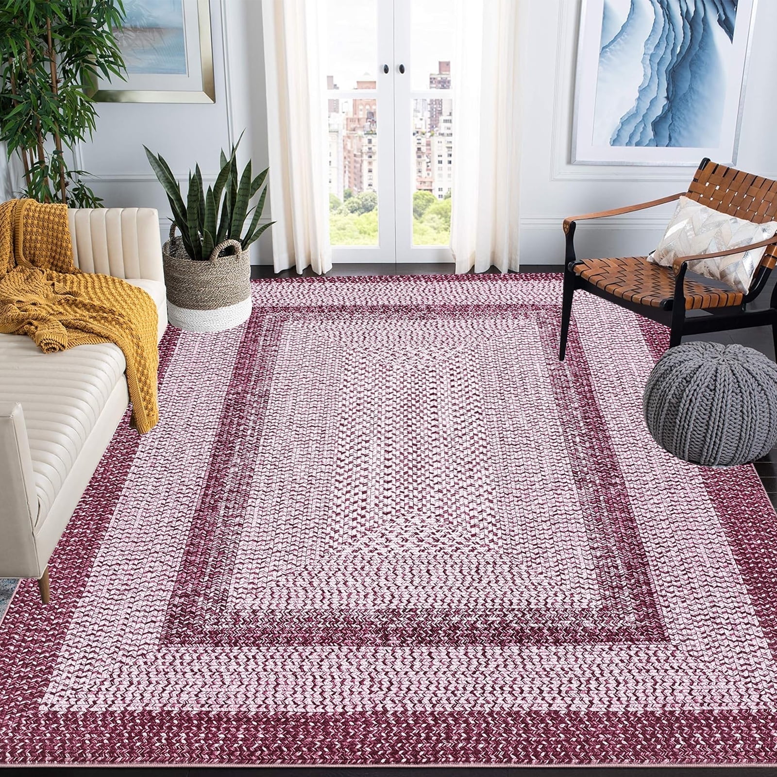 Tzou Modern Braid Print Washable Area Rugs 6x9ft with Anti-Slip TPR ...
