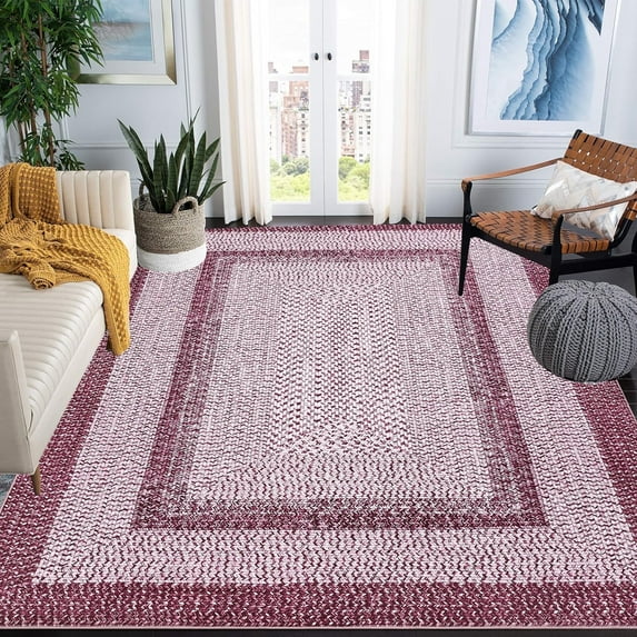Tzou Modern Braid Print Washable Area Rugs 8x10ft with Anti-Slip TPR Back, Ultra-Thin Carpet for Living Room Bedroom Dining Room