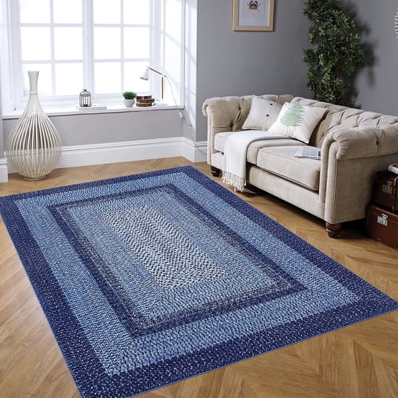 Tzou Modern Braid Print Washable Area Rugs 8x10ft with Anti-Slip TPR Back, Ultra-Thin Carpet for Living Room Bedroom Dining Room
