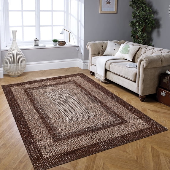 Tzou Modern Braid Print Washable Area Rugs 8x10ft with Anti-Slip TPR Back, Ultra-Thin Carpet for Living Room Bedroom Dining Room