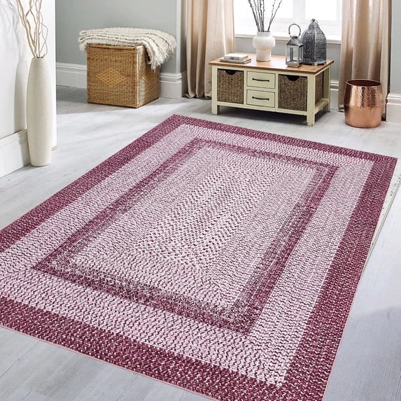 Tzou Modern Braid Print Washable Area Rugs 9x12ft with Anti-Slip TPR Back, Ultra-Thin Carpet for Living Room Bedroom Dining Room