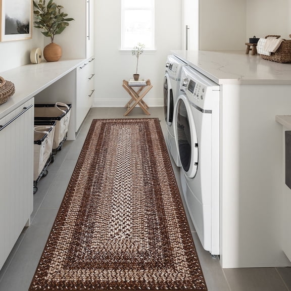 Tzou Modern Braid Print Washable Runner Rug 2x6ft with Anti-Slip Back for Living Room Entryway Bedroom