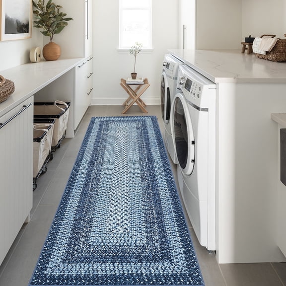 Tzou Modern Braid Print Washable Runner Rug 2x6ft with Anti-Slip Back for Living Room Entryway Bedroom