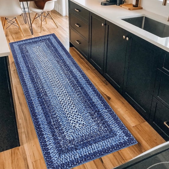 Tzou Modern Braid Print Washable Runner Rug 2x8ft with Anti-Slip Back for Living Room Entryway Bedroom
