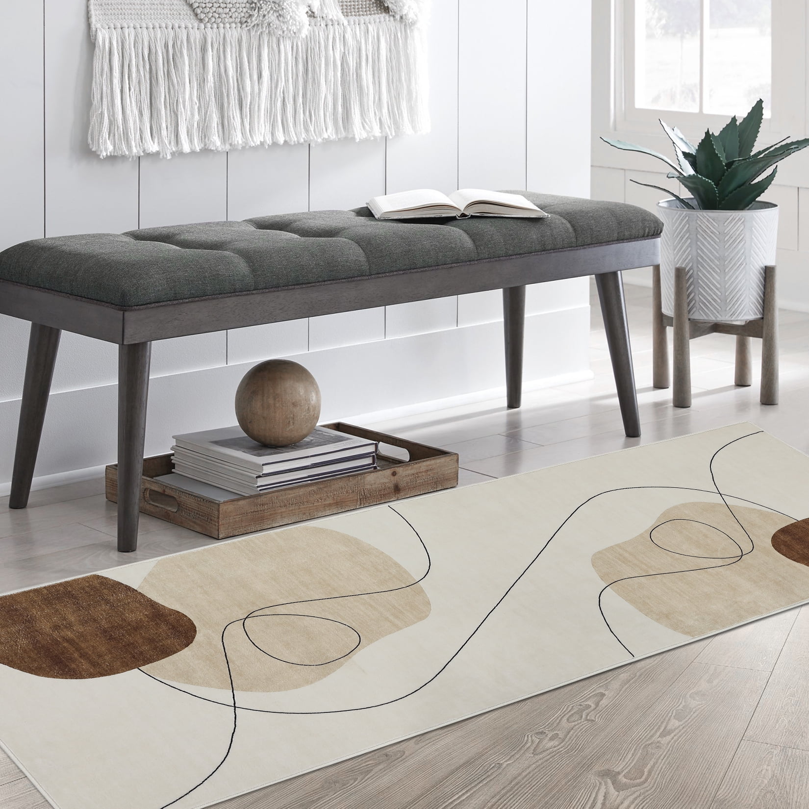 Tzou Modern Geometric Lines Low Profile Area Rug Runner 2x6 for