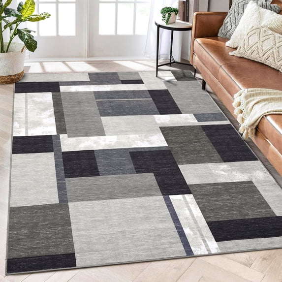 Tzou Modern Geometric Patchwork Area Rugs 3x5ft for Living Room, Super Soft Indoor Carpet for Bedroom Dining Room(Dark Brown)