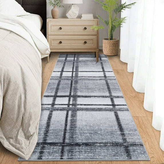 Tzou Modern Geometric Runner Rug 2x6ft Washable Low Pile Indoor Carpet, Non-Slip & Stain-Resistant – Soft Machine-Woven Rug for Living Room, Dorm, Office