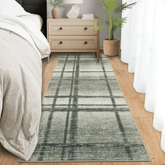 Tzou Modern Geometric Runner Rug 2x6ft Washable Low Pile Indoor Carpet, Non-Slip & Stain-Resistant – Soft Machine-Woven Rug for Living Room, Dorm, Office