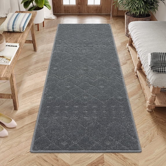 Tzou Modern Moroccan Shag Runner Rugs 2'x6' for Kitchen, Stain Resistant Thick Throw Floor Covers for Living Room(Dark Gray)