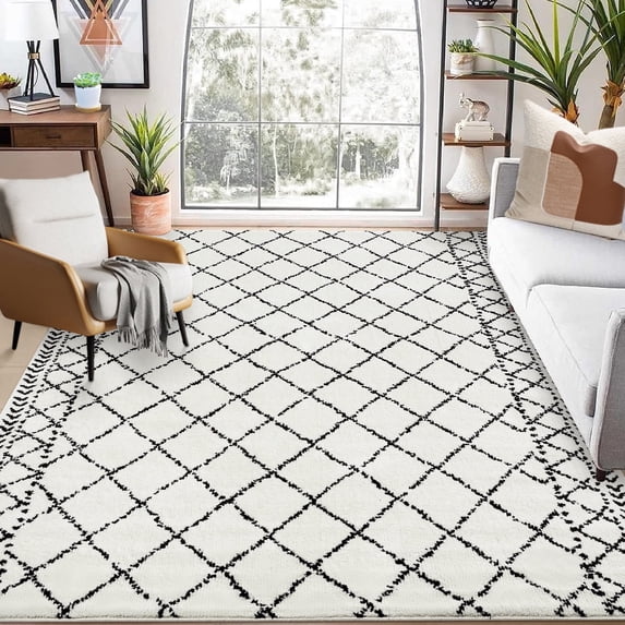 Tzou Modern Plush Area Rug Geometric Shag Carpet Floor Mat for Bedroom Home Decor