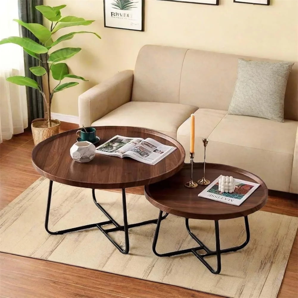 Tzou Modern Round Nesting Coffee Table Set - 2-piece Fluted Design Side ...