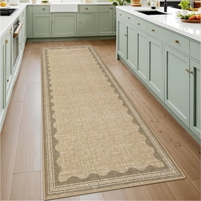 Tzou Modern Scalloped Border Washable Rugs 2' x 6', Non-Slip Low Pile Area Rug for Living Room, Machine Washable Stain Resistant Carpet