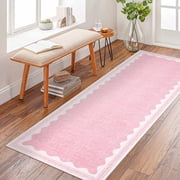 Tzou Modern Scalloped Border Washable Rugs 2 x 6, Non-Slip Low Pile Area Rug for Living Room, Machine Washable Stain Resistant Carpet