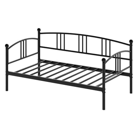 Tzou Modern Twin Daybed, Black Space-Saving Sleeper Sofa, Steel Slats, 6 Wheels, No Box Spring Needed