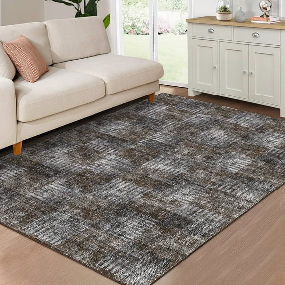 Tzou Modern Washable Area Rugs 8'x10' for Living Room, Soft Plaid Carpets Non-Slip, for Dining Room Bedroom