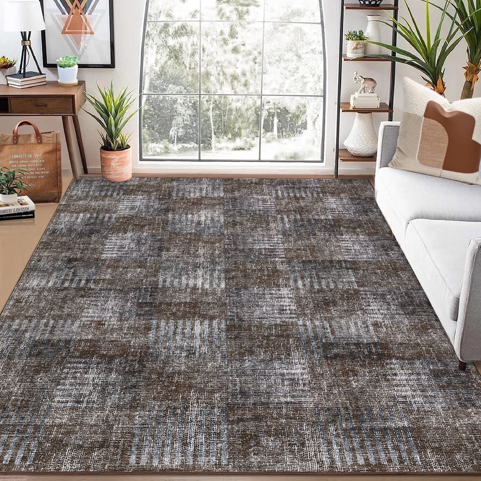 Tzou Modern Washable Area Rugs 9'x12' for Living Room, Large Soft Plaid Carpets Non-Slip, for Dining Room Bedroom