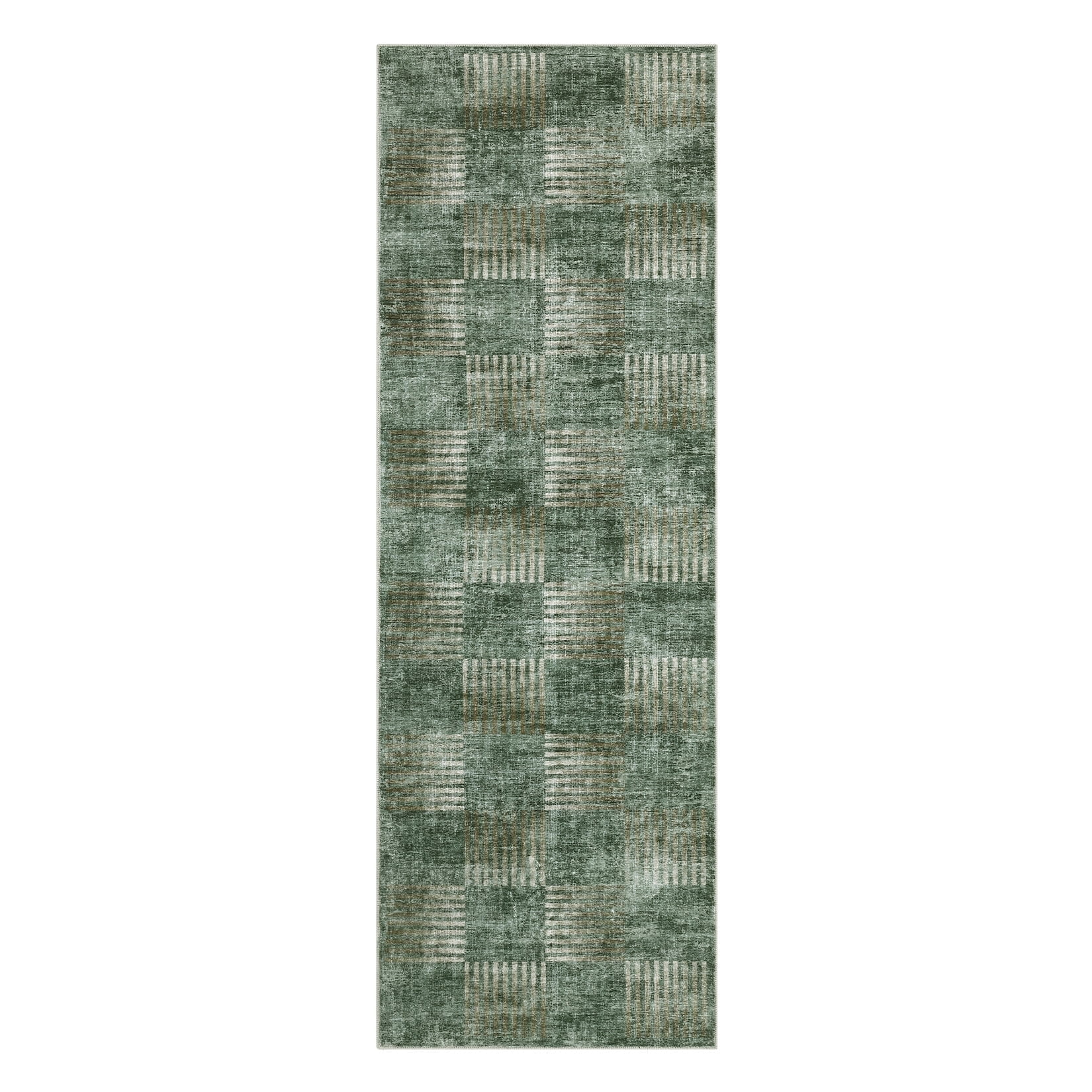 Tzou Modern Washable Runner Rugs 2'x6' for Hallway, Soft Plaid Carpets Non-Slip, for Entryway Kitchen