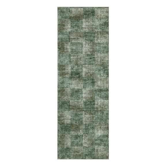 Tzou Modern Washable Runner Rugs 2'x6' for Hallway, Soft Plaid Carpets Non-Slip, for Entryway Kitchen