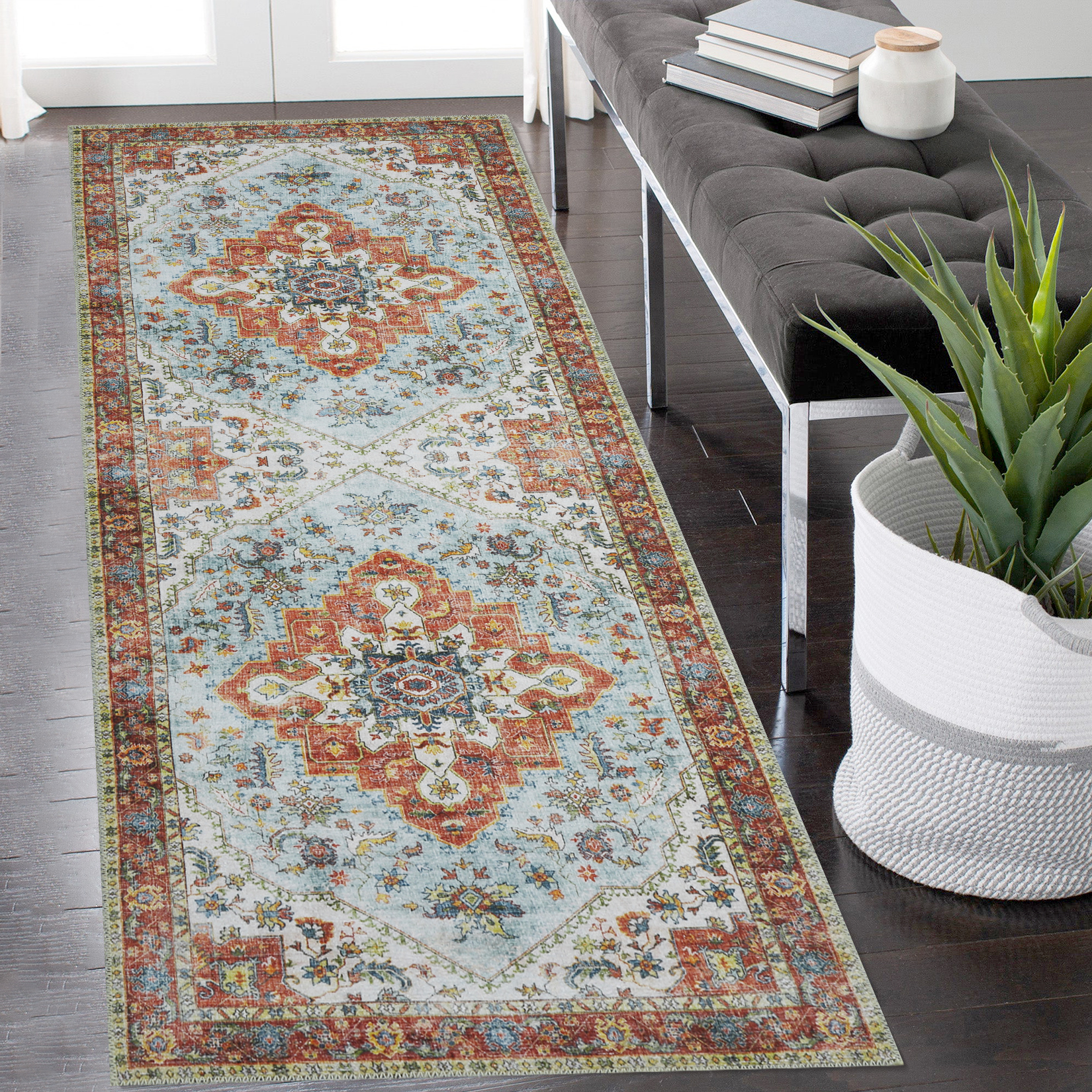 Tzou Persian Area Rug Runner, 2x6 Washable Rugs for Living Room Anti
