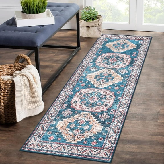 Tzou Persian Rug Runner 2x6 Vintage Entryway Door Mat, Non Slip Floor Cover for Kitchen Bedroom Living Room, Navy Blue