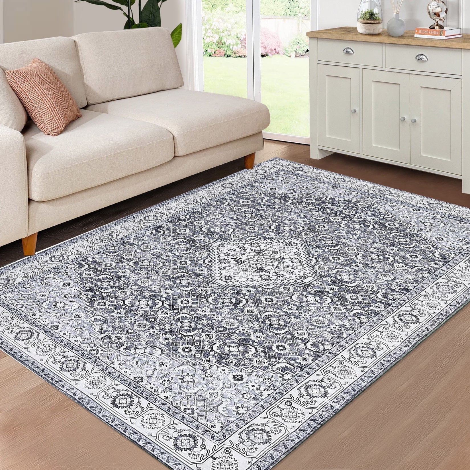 Tzou Persian Washable Rugs 4x6ft for Living Room(Gray)