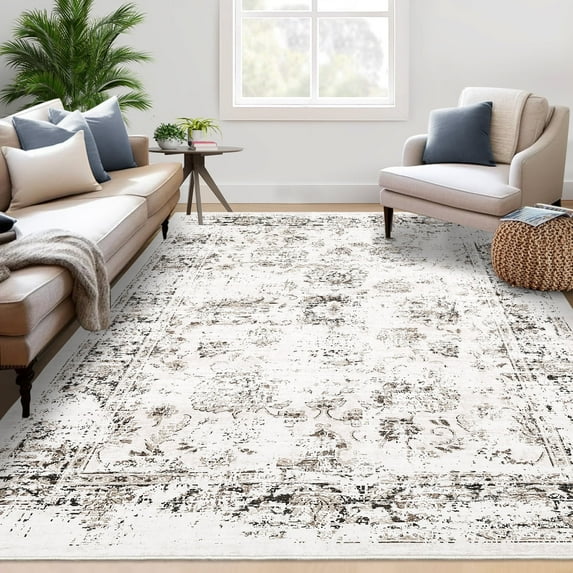 Tzou Retro Beige Area Rugs 8x10 Vintage Distressed Washable Indoor Carpet for Living Room Bedroom Home Office