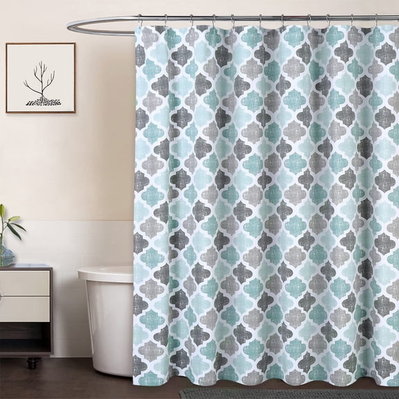 Tzou Shower Curtain for Bathroom Germetric Quatrefoil Shower Curtain Modern Moroccan Pattern Cotton Blends Fabric Shower Curtain for Bathroom, 72"x78", Lignt Teal/Grey